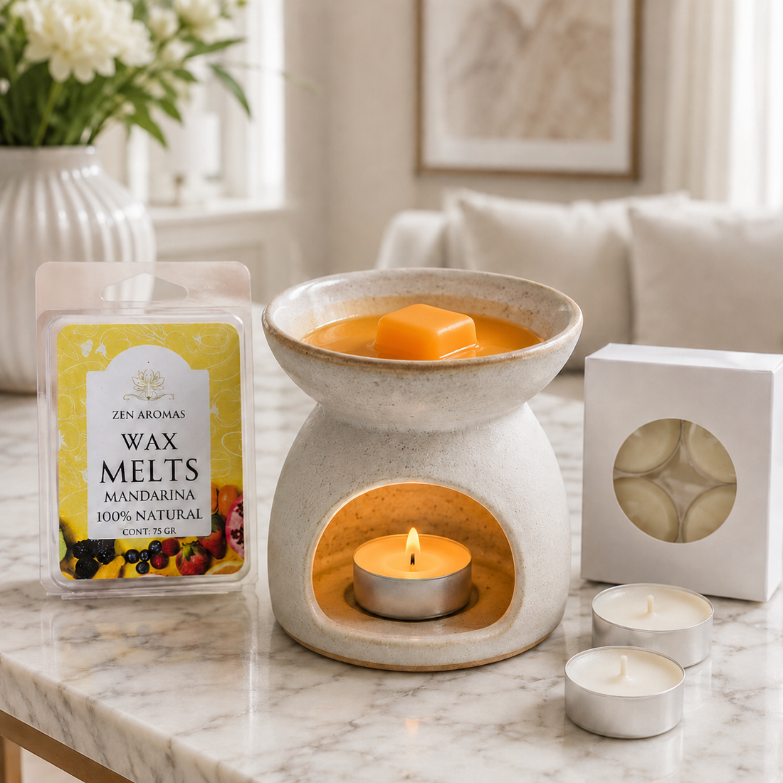 Wax melts de soja Zen Aromas para perfumar el hogar con hornillo